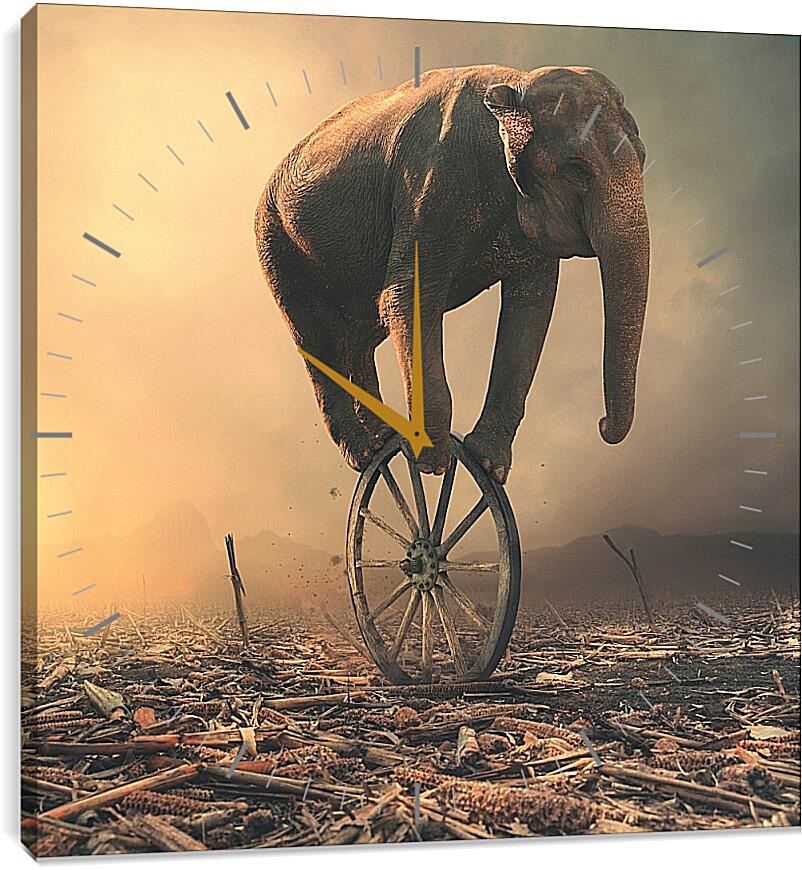 Часы картина - Слон на колесе