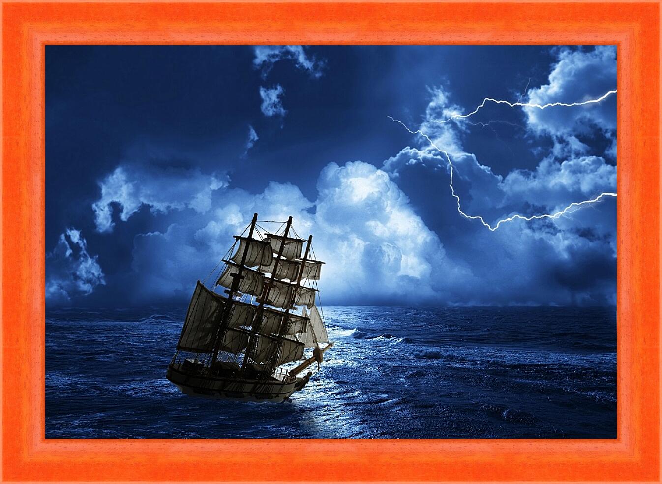 Картина в раме - Корабль во время шторма