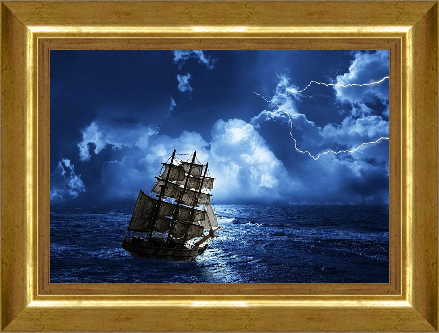Картина в раме - Корабль во время шторма