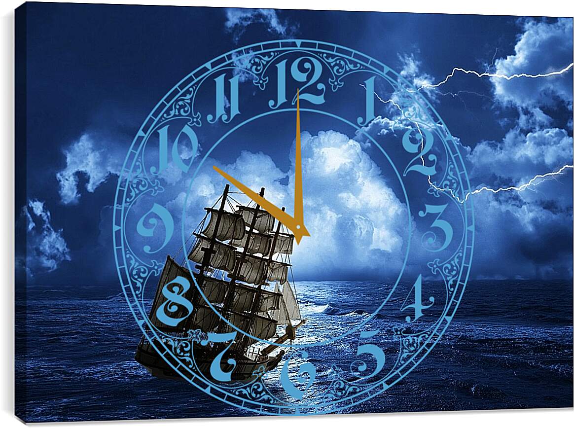 Часы картина - Корабль во время шторма