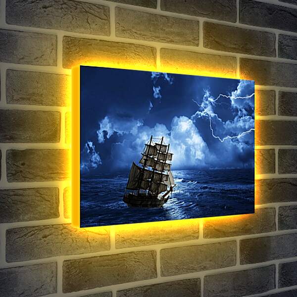 Лайтбокс световая панель - Корабль во время шторма