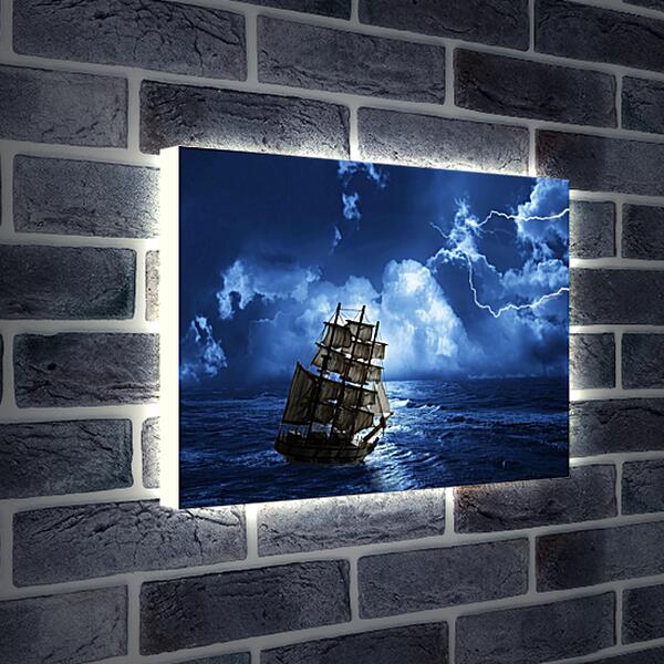 Лайтбокс световая панель - Корабль во время шторма