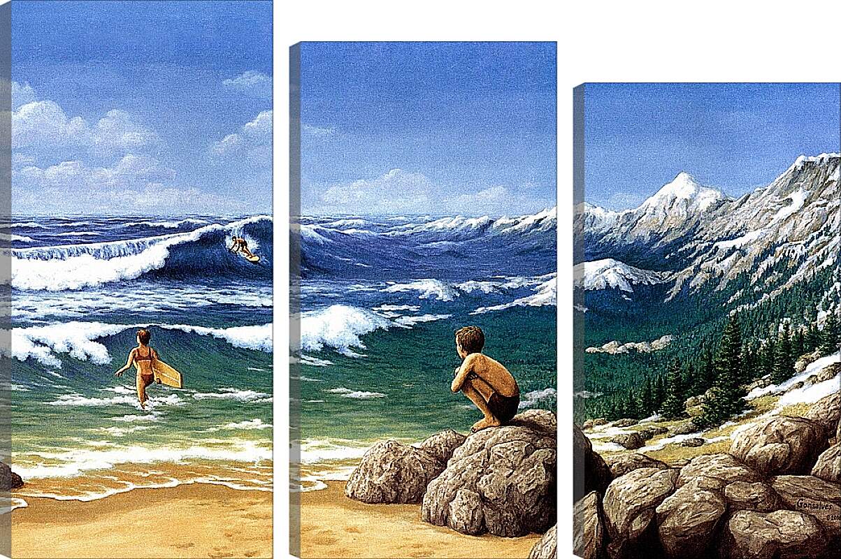Модульная картина - Иллюзия. Горы из моря