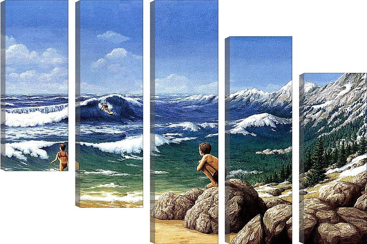 Модульная картина - Иллюзия. Горы из моря