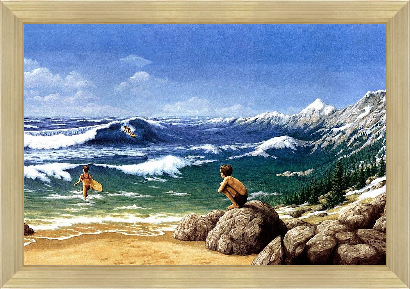 Картина в раме - Иллюзия. Горы из моря
