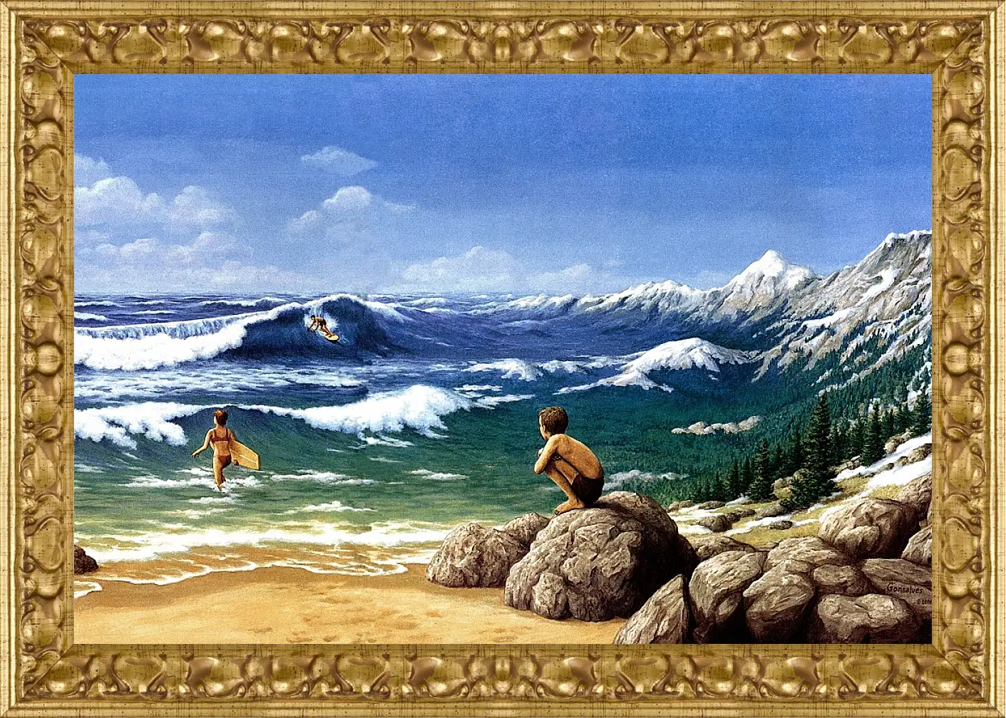 Картина в раме - Иллюзия. Горы из моря