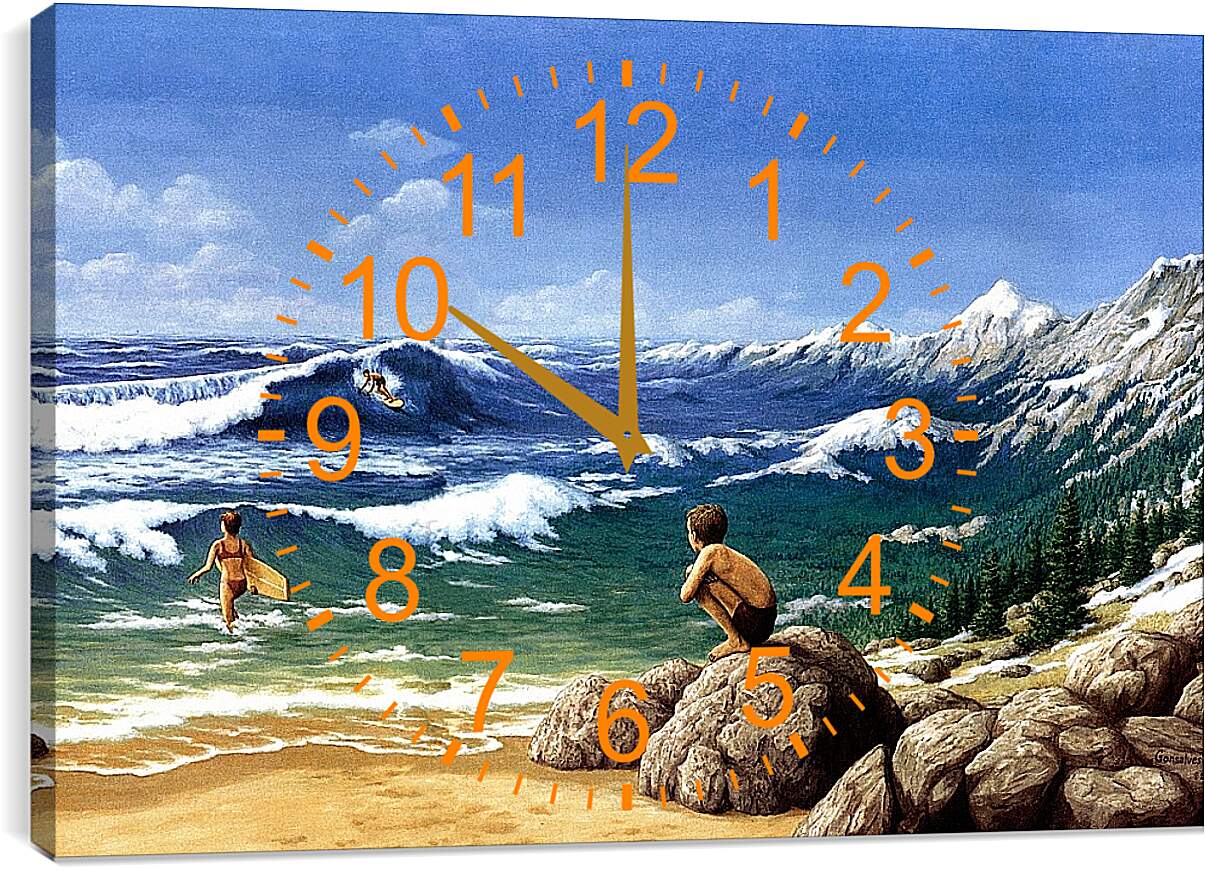 Часы картина - Иллюзия. Горы из моря