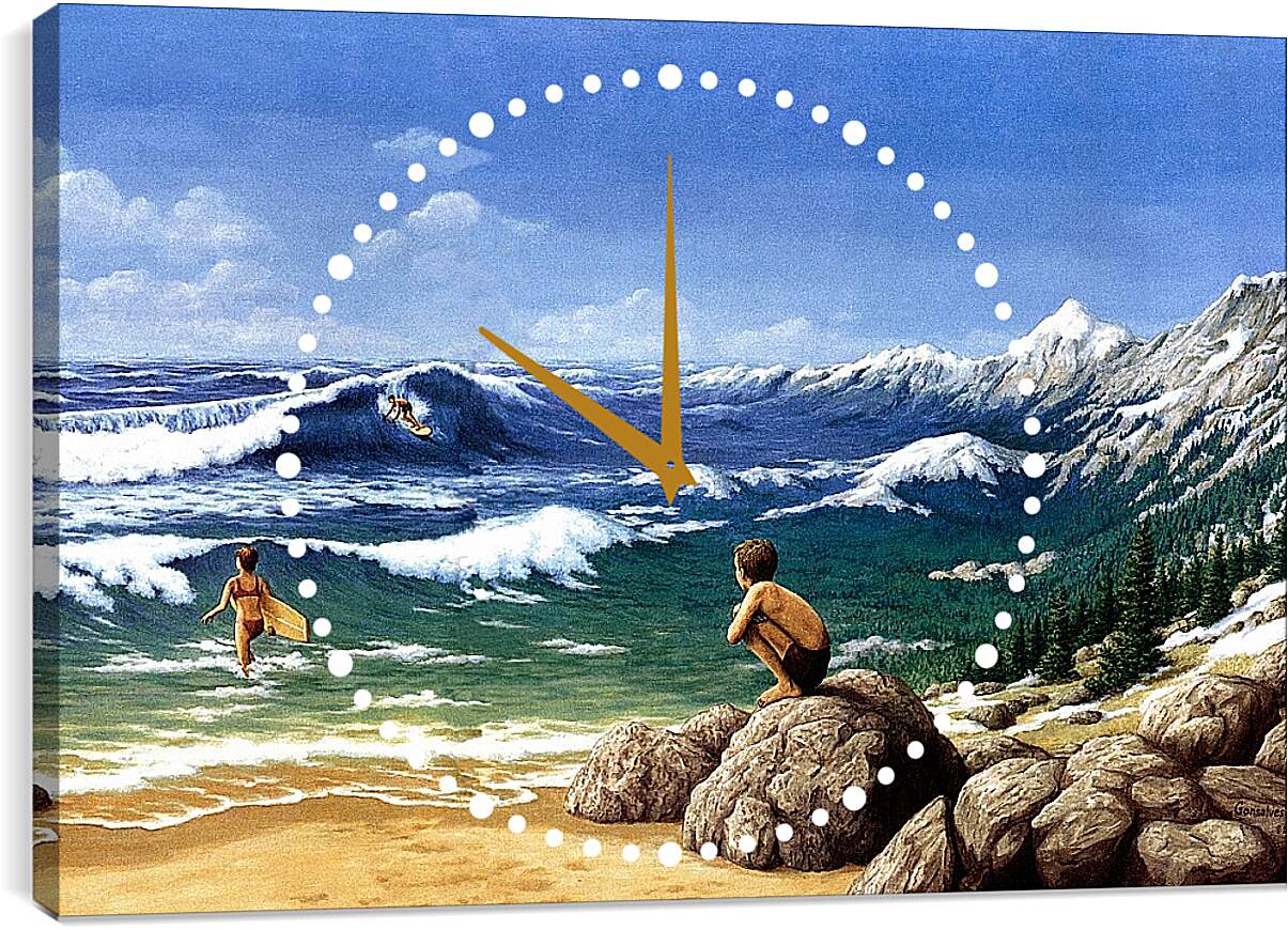 Часы картина - Иллюзия. Горы из моря