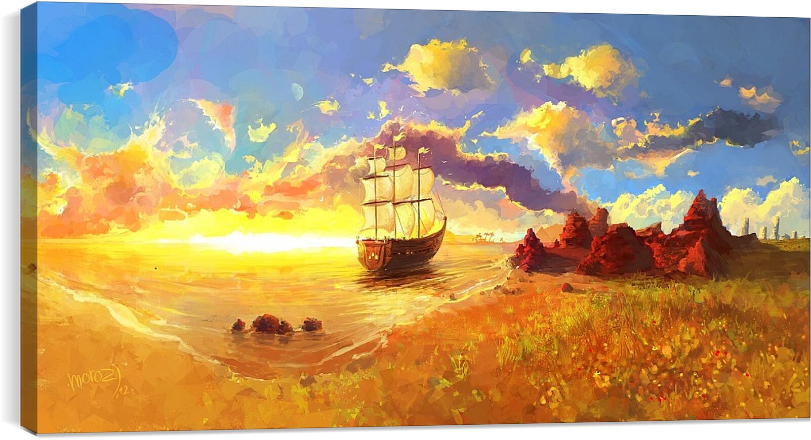 Постер и плакат - Корабль уплывает в закат