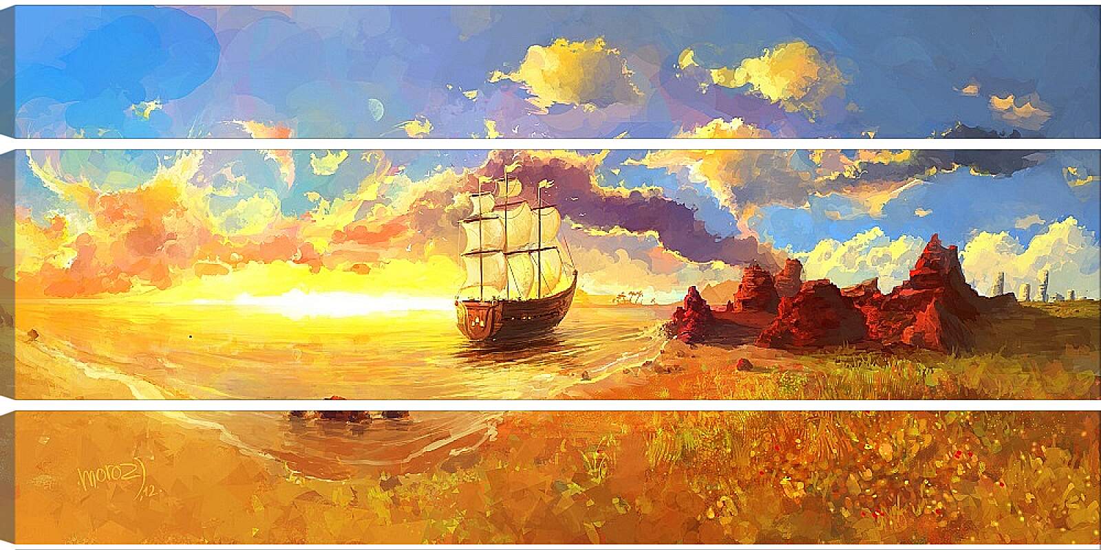 Модульная картина - Корабль уплывает в закат
