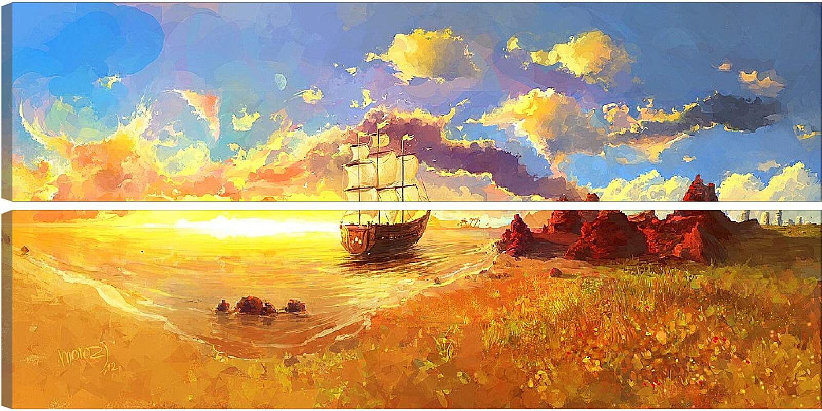Модульная картина - Корабль уплывает в закат