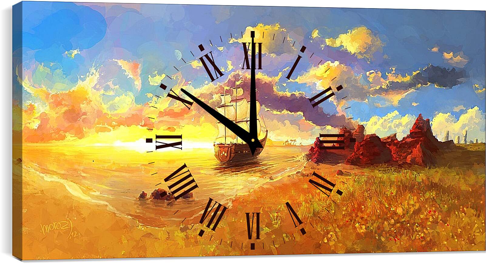 Часы картина - Корабль уплывает в закат