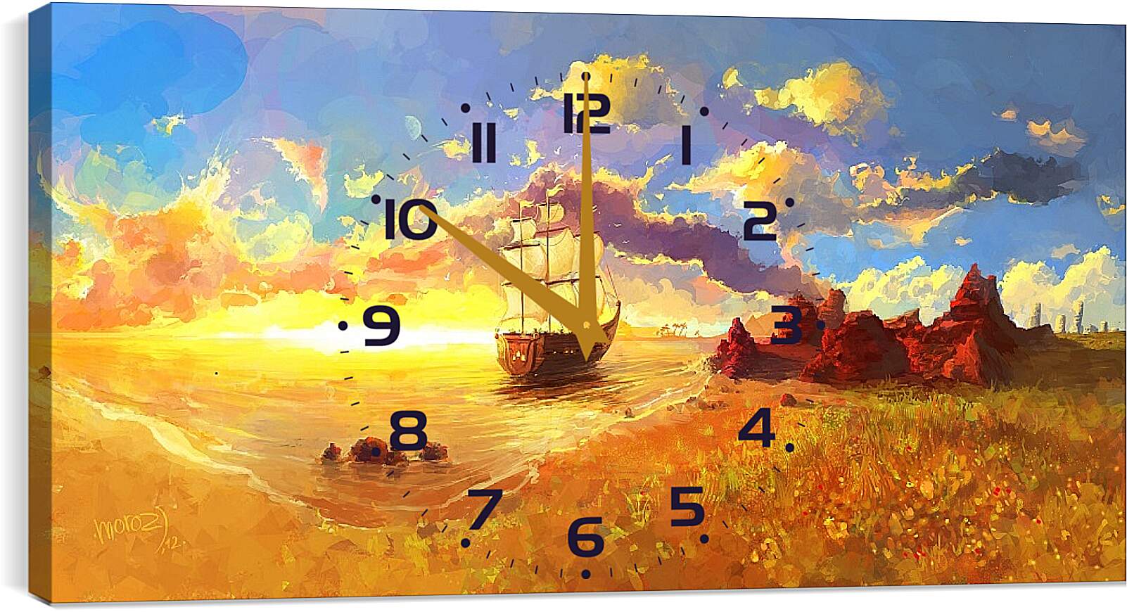 Часы картина - Корабль уплывает в закат