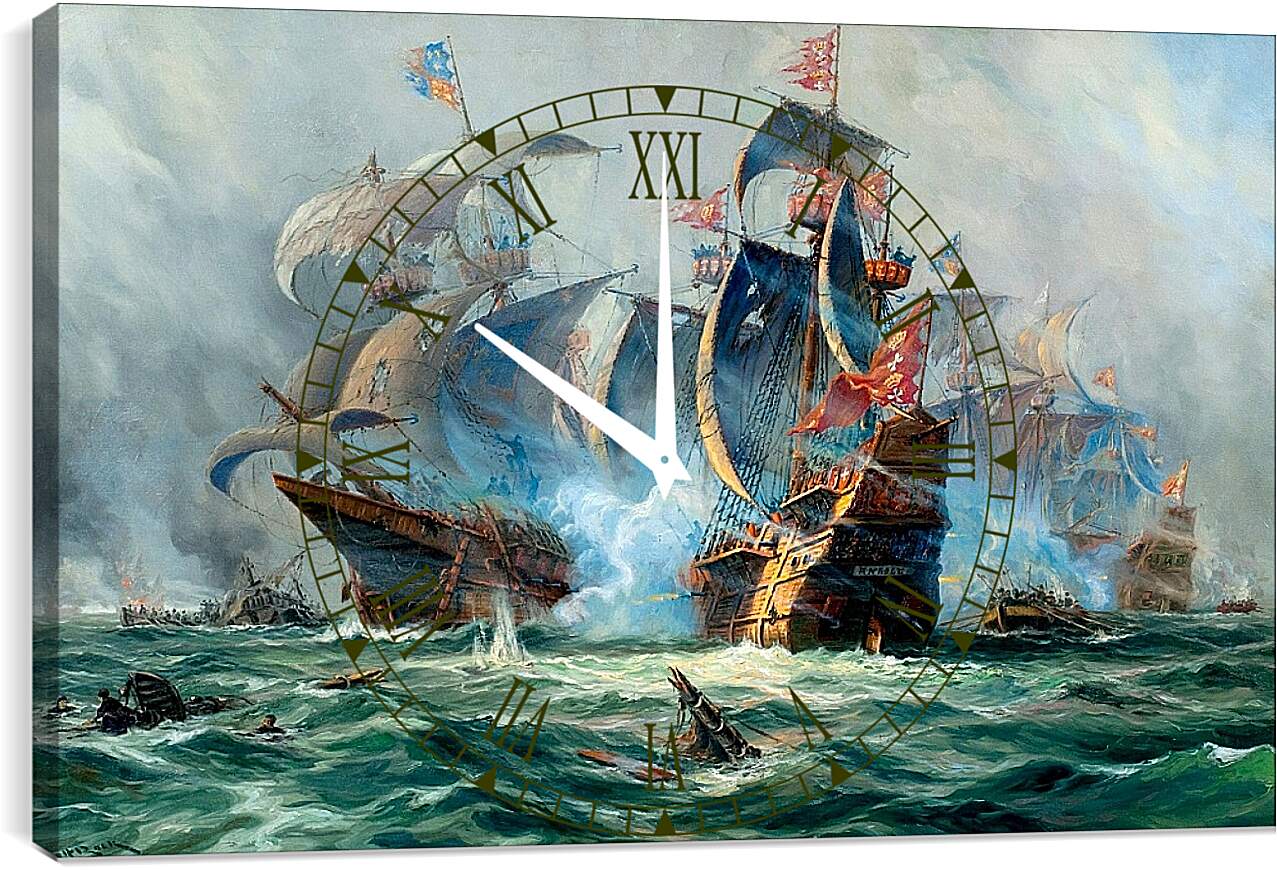 Часы картина - Битва на море