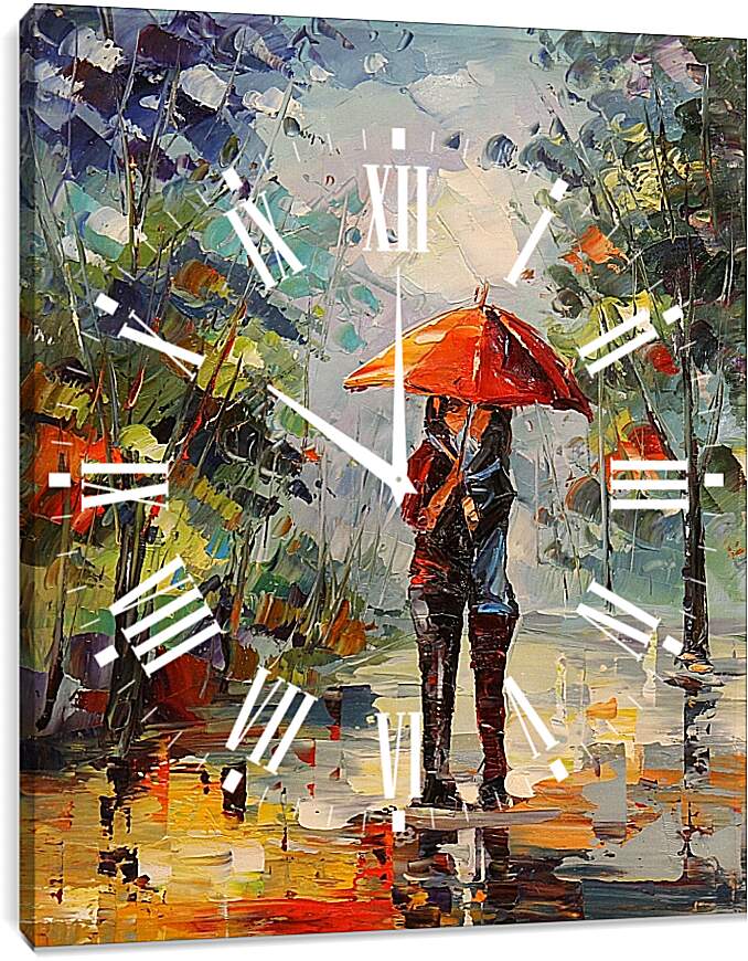 Часы картина - Двое под зонтом