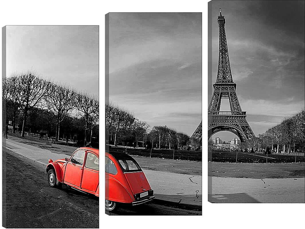 Модульная картина - Париж. Красное авто.