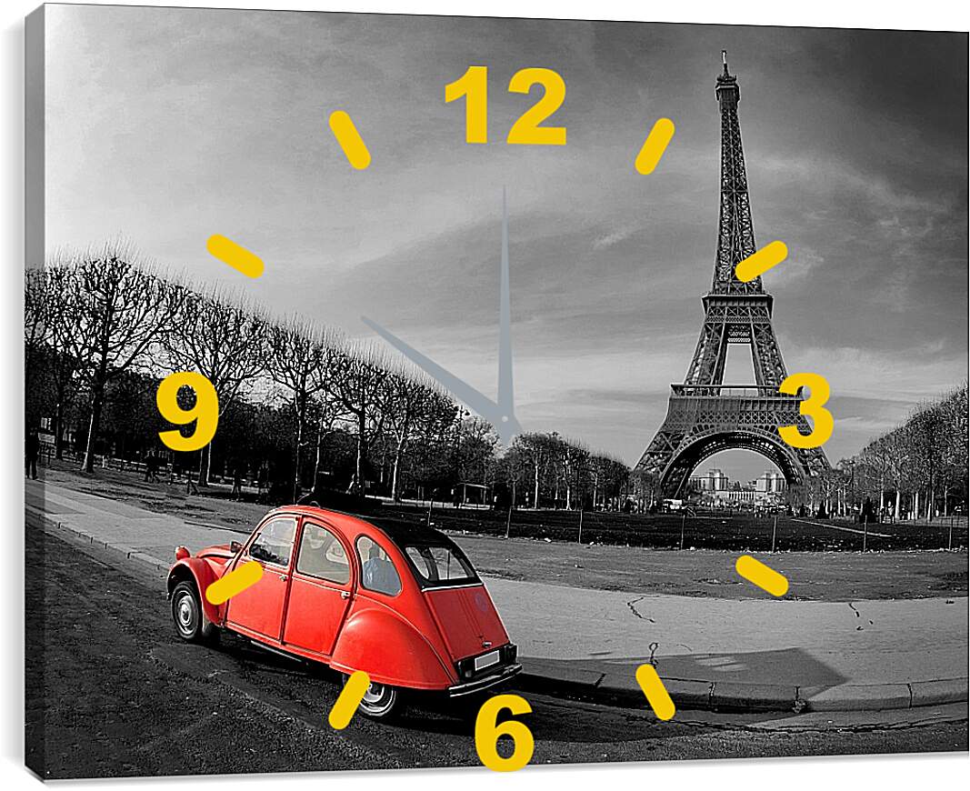 Часы картина - Париж. Красное авто.