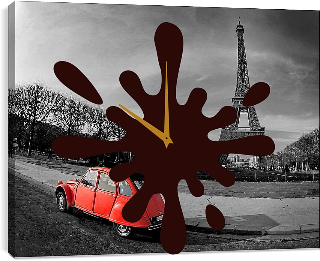Часы картина - Париж. Красное авто.