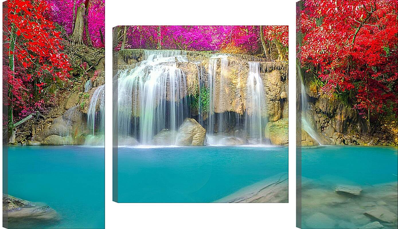 Модульная картина - Водопад в ярких красках леса