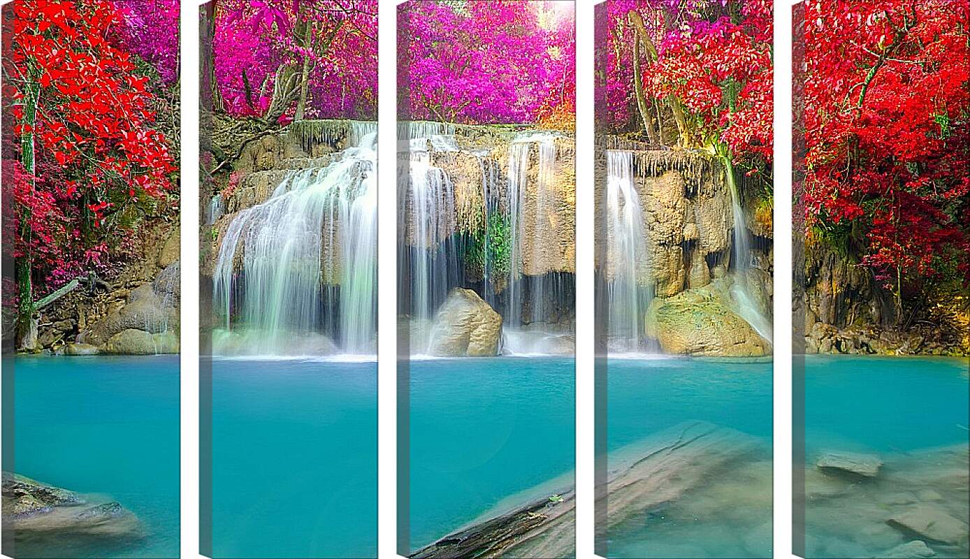 Модульная картина - Водопад в ярких красках леса