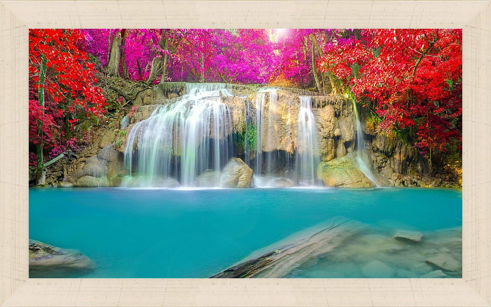 Картина в раме - Водопад в ярких красках леса