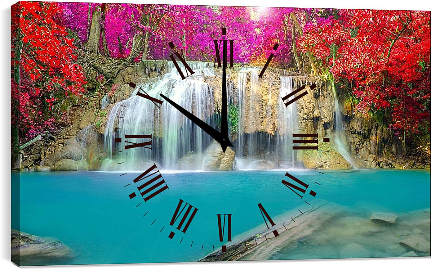 Часы картина - Водопад в ярких красках леса