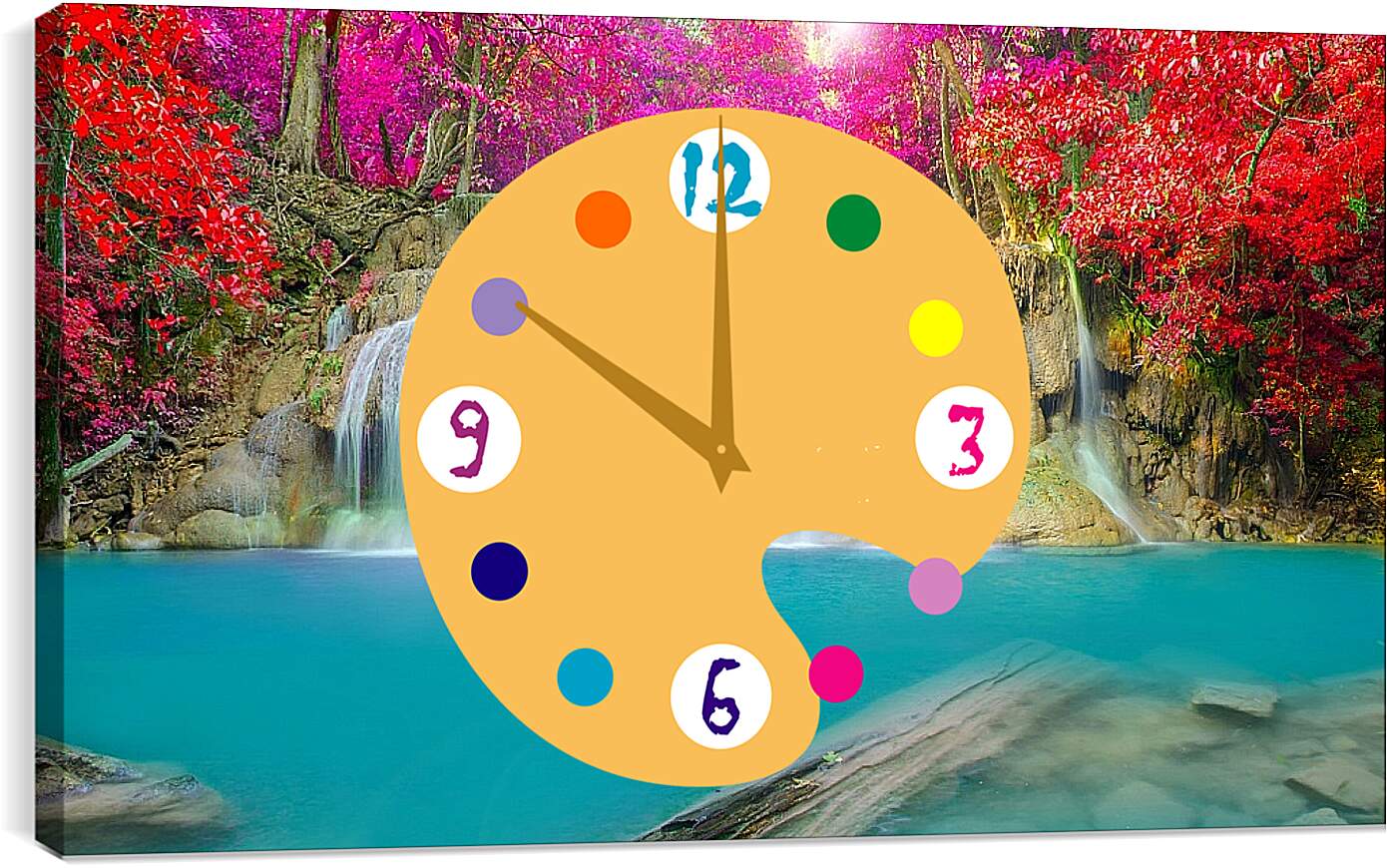 Часы картина - Водопад в ярких красках леса