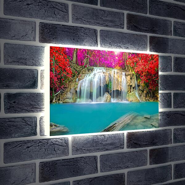 Лайтбокс световая панель - Водопад в ярких красках леса
