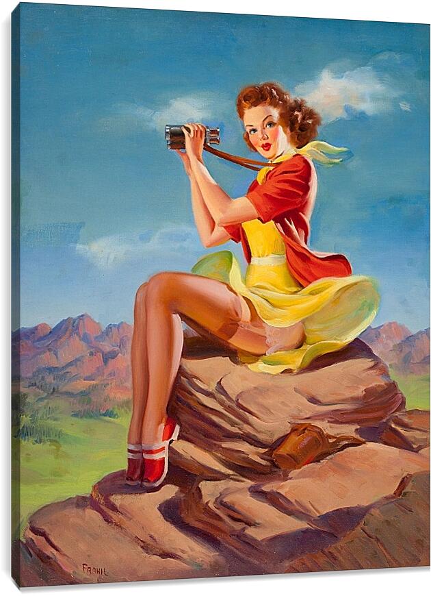 Постер и плакат - Девушка с биноклем. Пин-ап