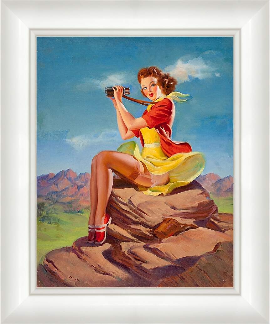 Картина в раме - Девушка с биноклем. Пин-ап