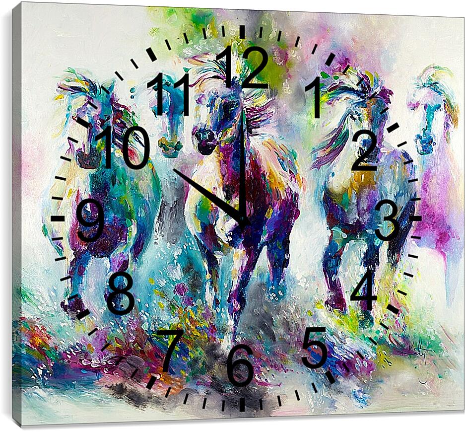 Часы картина - Табун лошадей