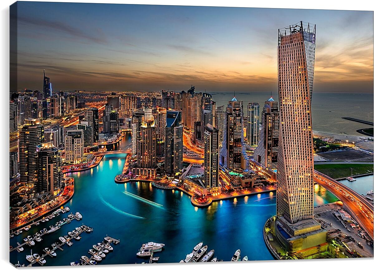 Постер и плакат - Вид на вечерний город с высоты. Дубай