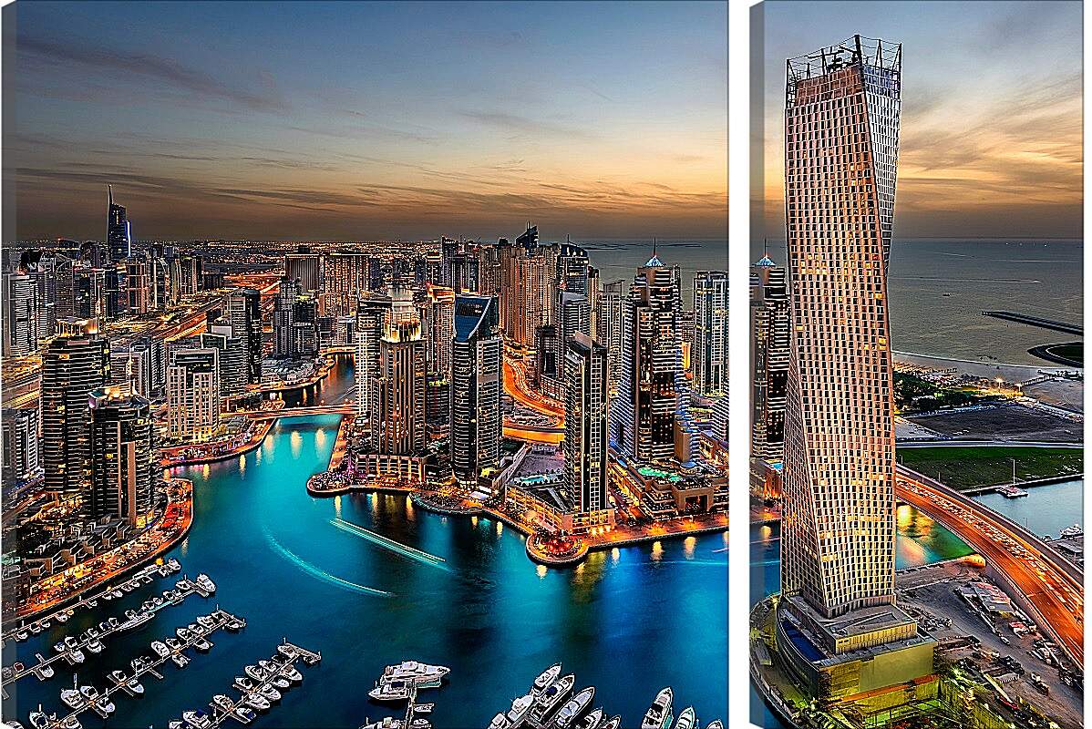 Модульная картина - Вид на вечерний город с высоты. Дубай