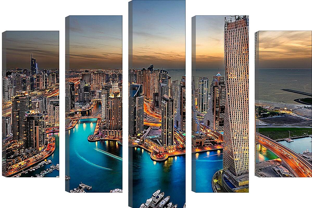 Модульная картина - Вид на вечерний город с высоты. Дубай