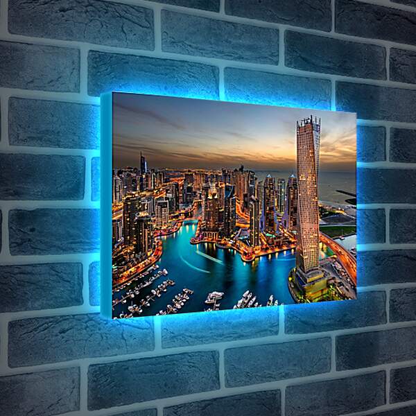 Лайтбокс световая панель - Вид на вечерний город с высоты. Дубай