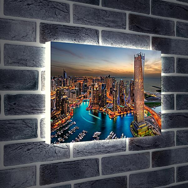 Лайтбокс световая панель - Вид на вечерний город с высоты. Дубай