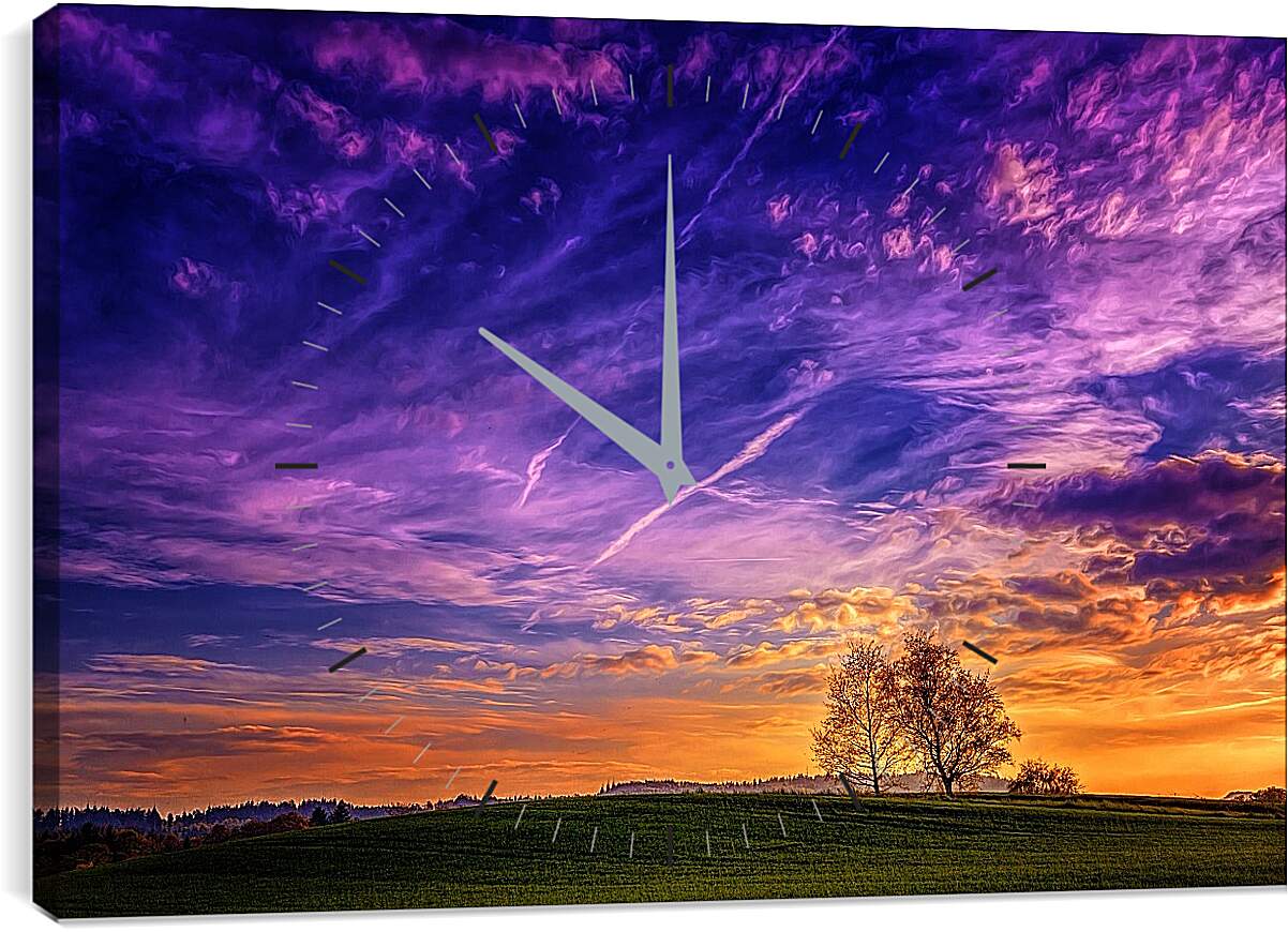 Часы картина - Фиолетовый закат