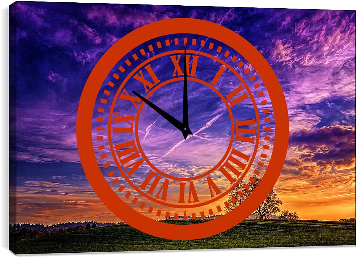 Часы картина - Фиолетовый закат