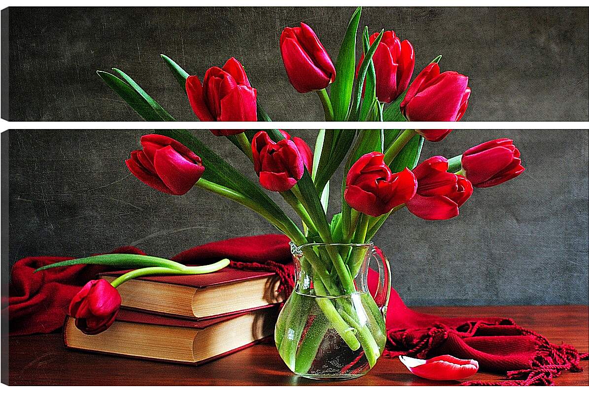 Модульная картина - Тюльпаны и книги