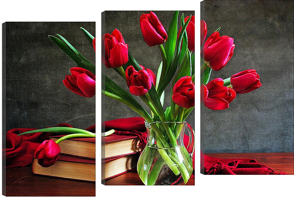 Модульная картина - Тюльпаны и книги