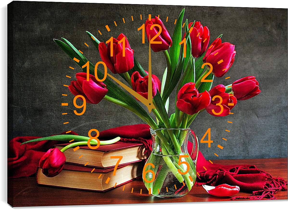 Часы картина - Тюльпаны и книги