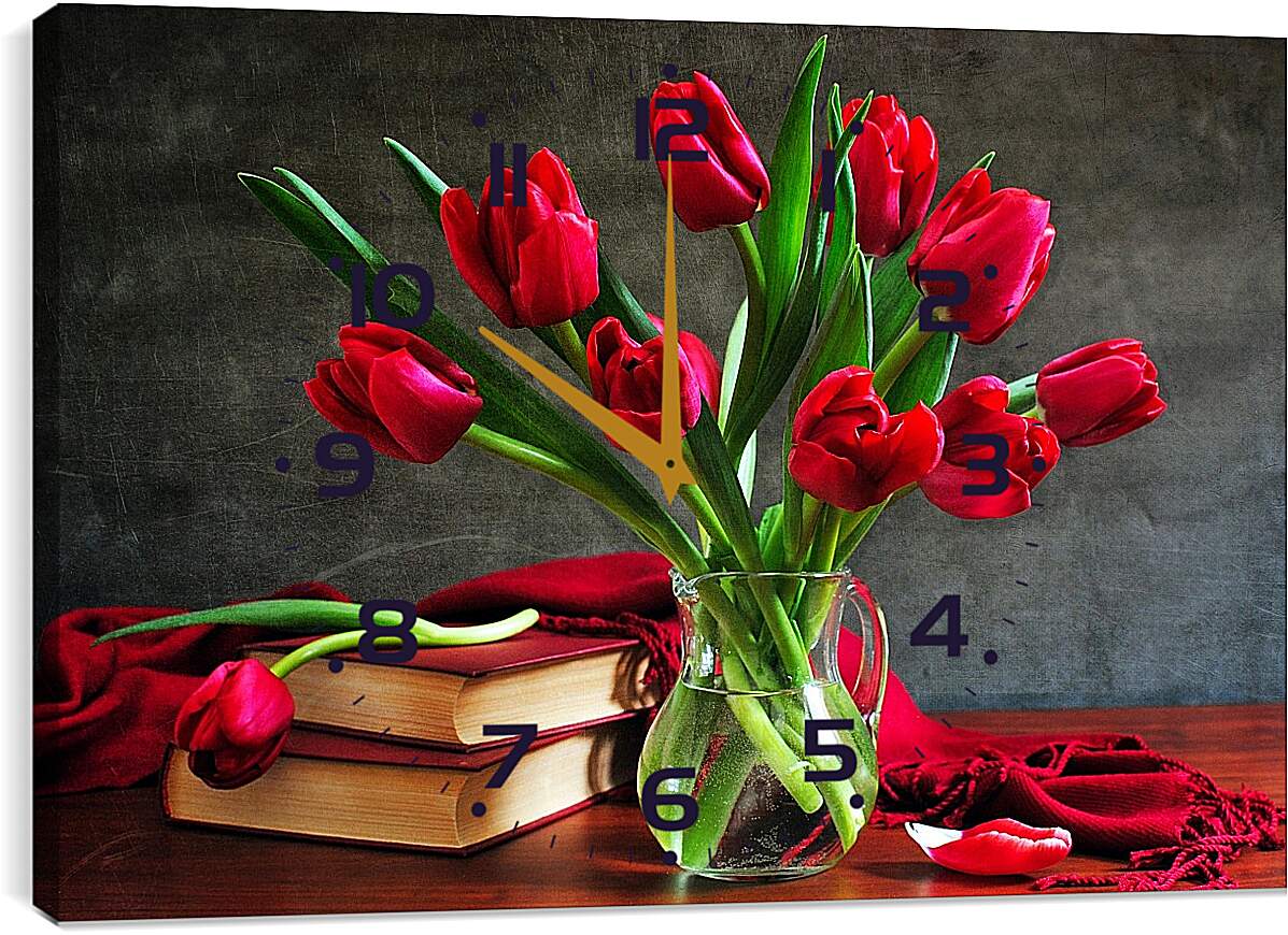 Часы картина - Тюльпаны и книги