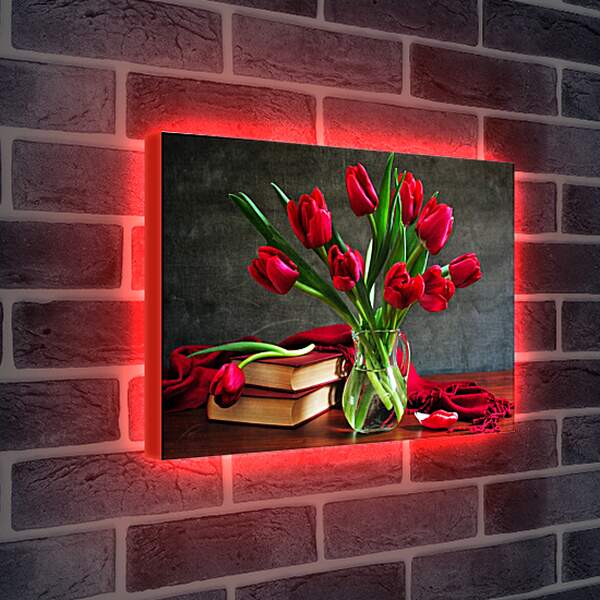 Лайтбокс световая панель - Тюльпаны и книги