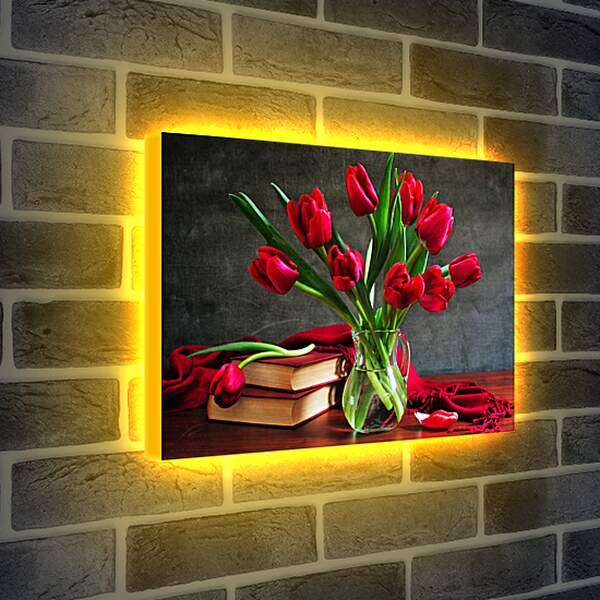 Лайтбокс световая панель - Тюльпаны и книги