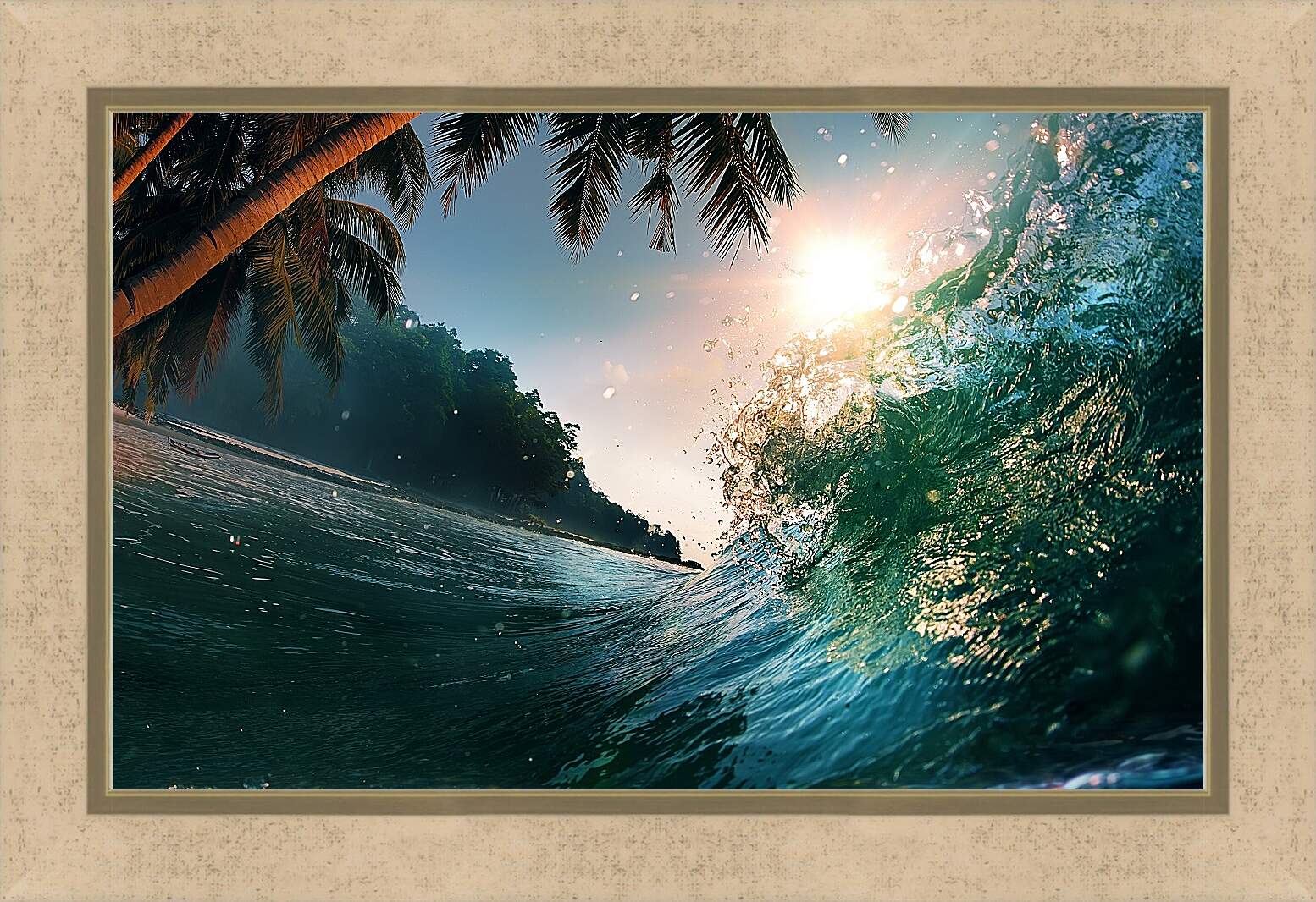 Картина в раме - Пальмы над водой