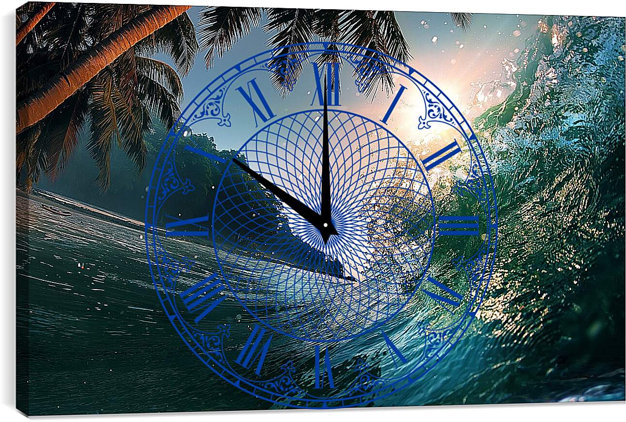 Часы картина - Пальмы над водой