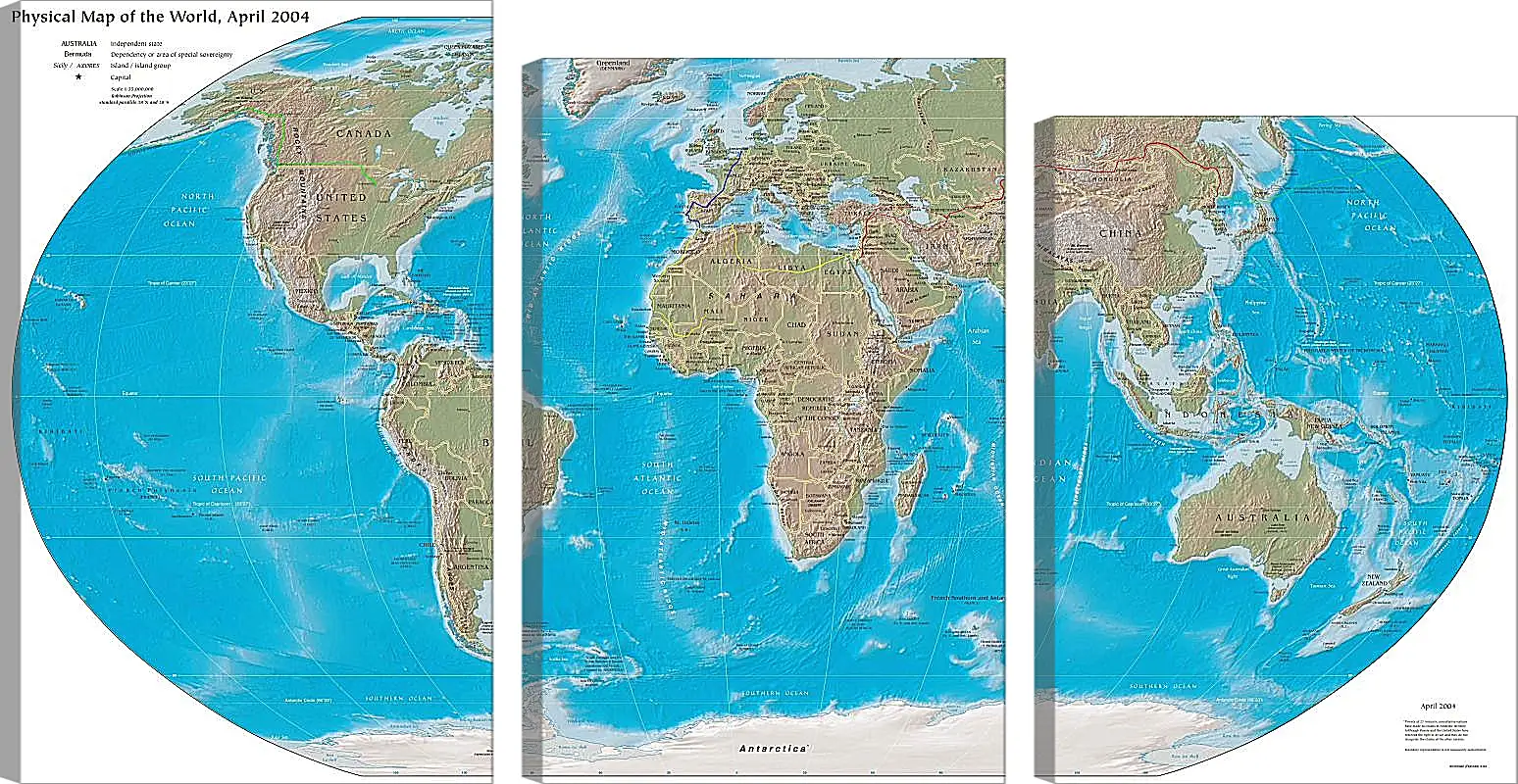 Модульная картина - Физическая карта мира, апрель 2004