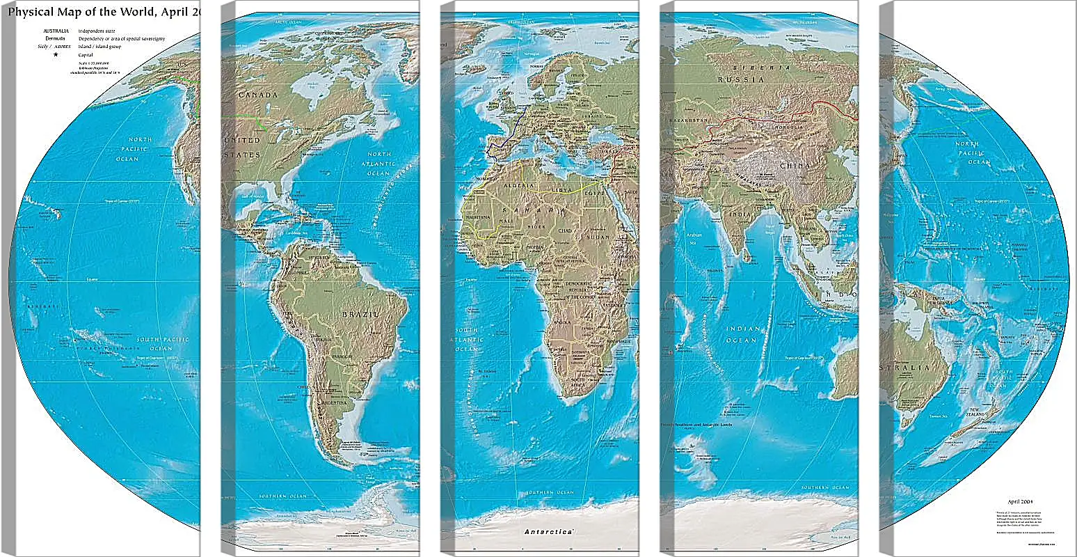Модульная картина - Физическая карта мира, апрель 2004