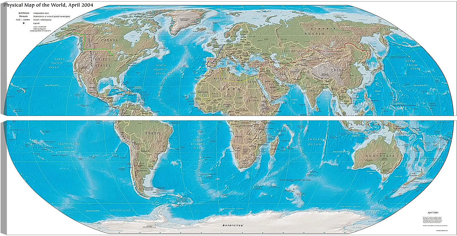 Модульная картина - Физическая карта мира, апрель 2004