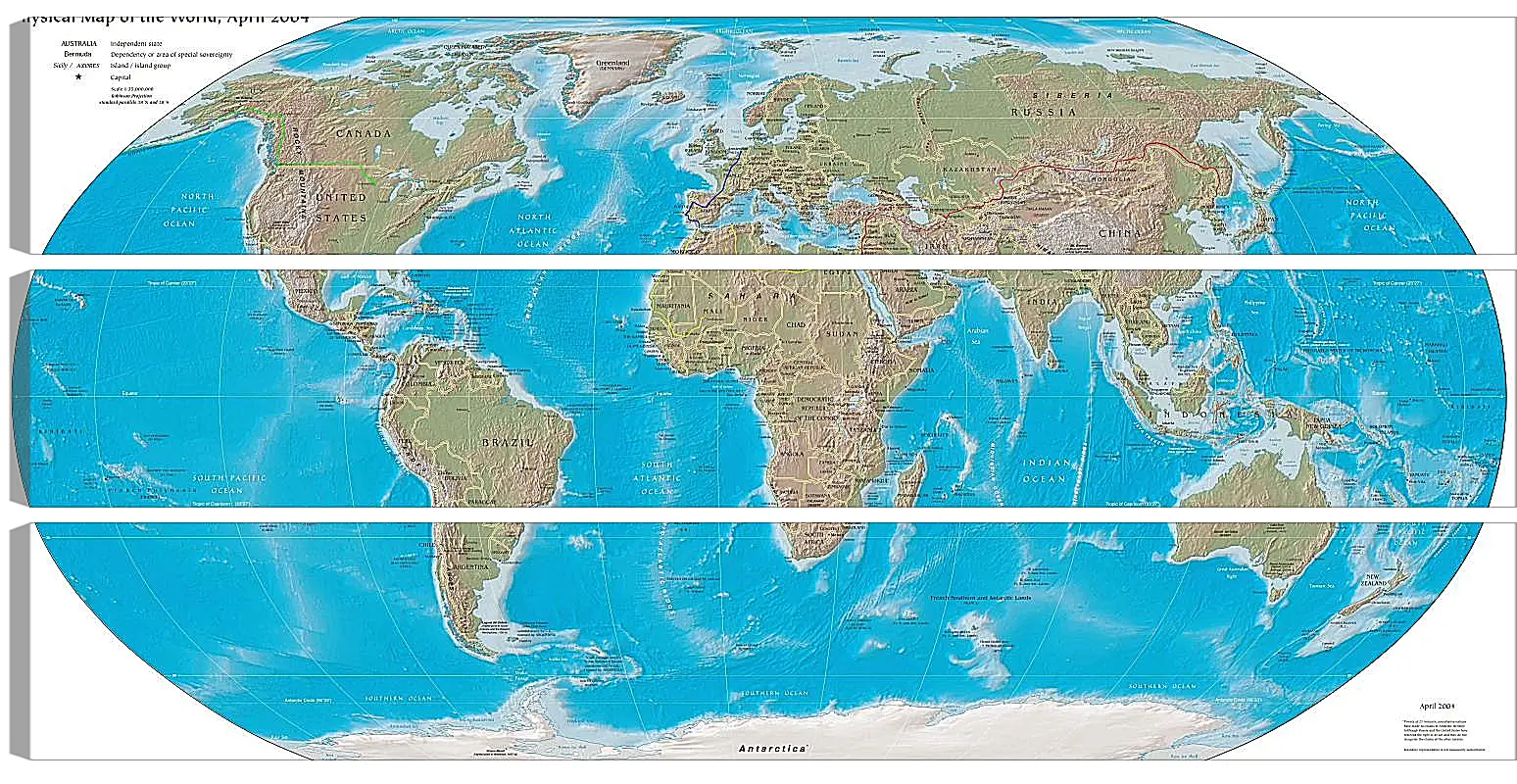 Модульная картина - Физическая карта мира, апрель 2004